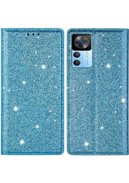 Xiaomi 12T 5G/12T Pro 5g/redmi K50 Ultra 5g Kart Tutucu Tasarım Ince Stand Telefon Kapağı Glitter Pu Deri Cep Telefon Kılıfı Manyetik Oto Absorbed Kapanış Mavisi (Yurt Dışından)