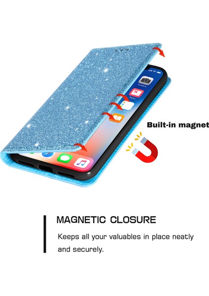 Xiaomi 12T 5G/12T Pro 5g/redmi K50 Ultra 5g Kart Tutucu Tasarım Ince Stand Telefon Kapağı Glitter Pu Deri Cep Telefon Kılıfı Manyetik Oto Absorbed Kapanış Mavisi (Yurt Dışından) indirimleri