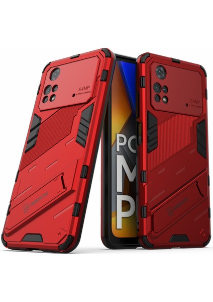Xiaomi Için Poco M4 Pro 4g Kickstand Tasarım Bırak Koruyucu Kapak Yumuşak Tpu Sert Pc Şok Geçirmez Telefon Kasa-Kırmızı (Yurt Dışından) fiyatları