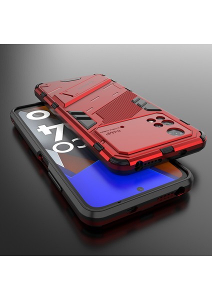 Xiaomi Için Poco M4 Pro 4g Kickstand Tasarım Bırak Koruyucu Kapak Yumuşak Tpu Sert Pc Şok Geçirmez Telefon Kasa-Kırmızı (Yurt Dışından) fırsatları
