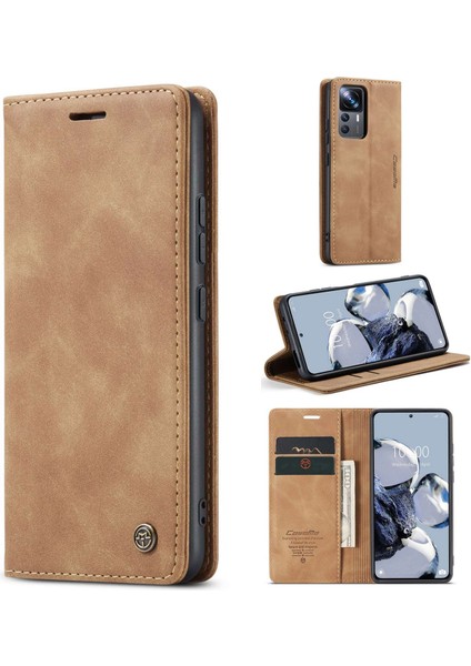 Xiaomi 12T 5G/12T Pro 5g/redmi K50 Ultra 5g Pu Deri Deri Cüzdan Kılıfı Manyetik Otomatik Absorbed Stand Telefon Korsa-Brown (Yurt Dışından)