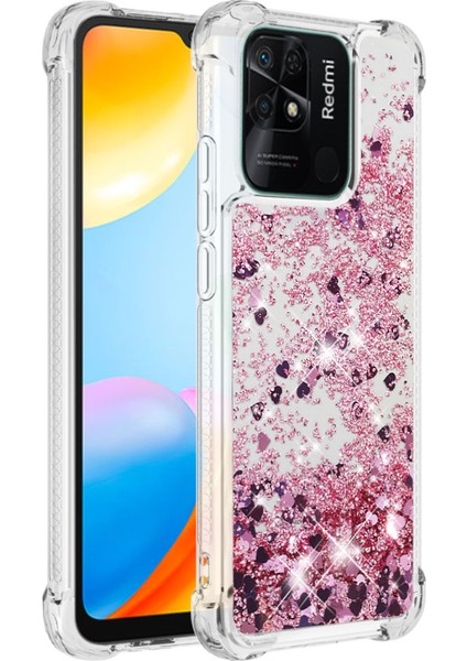 Xiaomi Redmi Için 10C Sıvı Quicksans ve Scratch-Dirençli Sequins Tpu Koruyucu Telefon Vaka Golü Altın/kalpler (Yurt Dışından)