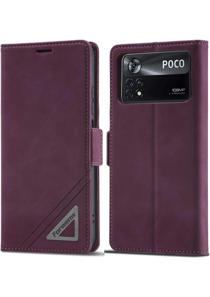 Xiaomi Için Poco M4 Pro 4g Şok Geçirmez Flip Cüzdan Kılıfı Pu Deri Deri Telefon Koruyucu Kapak Stand-Wine Red ile (Yurt Dışından)