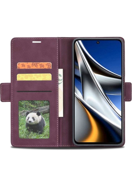 Xiaomi Için Poco M4 Pro 4g Şok Geçirmez Flip Cüzdan Kılıfı Pu Deri Deri Telefon Koruyucu Kapak Stand-Wine Red ile (Yurt Dışından) modelleri