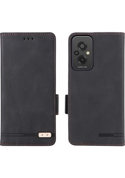 Xiaomi Redmi Için 11 Prime 4g Anti-Çizelge Pu Deri Deri Anti Dalgalı Kılıf Donanım Dekoru Çift Manyetik Toka Cüzdan Stand Kabuk-Black (Yurt Dışından)