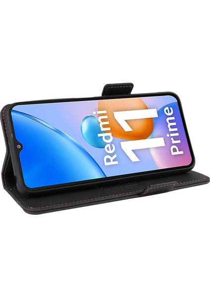 Xiaomi Redmi Için 11 Prime 4g Anti-Çizelge Pu Deri Deri Anti Dalgalı Kılıf Donanım Dekoru Çift Manyetik Toka Cüzdan Stand Kabuk-Black (Yurt Dışından) modelleri