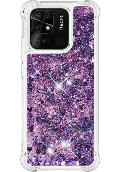 Xiaomi Redmi Için 10C Sıvı Hızlı ve Çekmeye Dirençli Sequins Tpu Koruyucu Telefon Case-Tark Mor/kalpler (Yurt Dışından) modelleri
