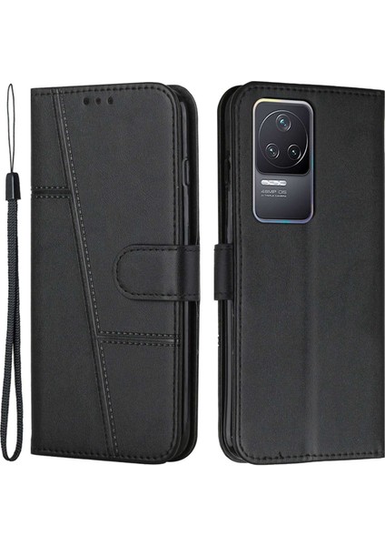 Xiaomi Için Redmi K50 PRO/K50 Moda Cep Telefon Kılıfı Pu Deri Dikiş Cüzdan Manyetik Kapatma Şok Geçirmez Katlama Stand Telefon Kapağı Strap-Black (Yurt Dışından)