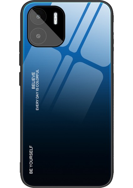 Xiaomi Redmi A1 4g / A2 4g Gradyan Renk Temsilli Cam Telefon Kılıfı Yumuşak Tpu Kenar Pc Geri Hassas Dokunmatik Kapak-Mavi / Siyah (Yurt Dışından)