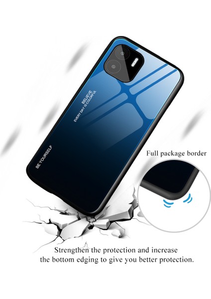 Xiaomi Redmi A1 4g / A2 4g Gradyan Renk Temsilli Cam Telefon Kılıfı Yumuşak Tpu Kenar Pc Geri Hassas Dokunmatik Kapak-Mavi / Siyah (Yurt Dışından)