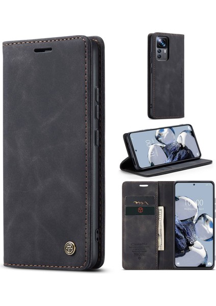Xiaomi 12T 5G/12T Pro 5g/redmi K50 Ultra 5g Pu Deri Deri Cüzdan Kılıfı Manyetik Otomatik Absorbed Stand Telefon Kılıfı Black (Yurt Dışından)