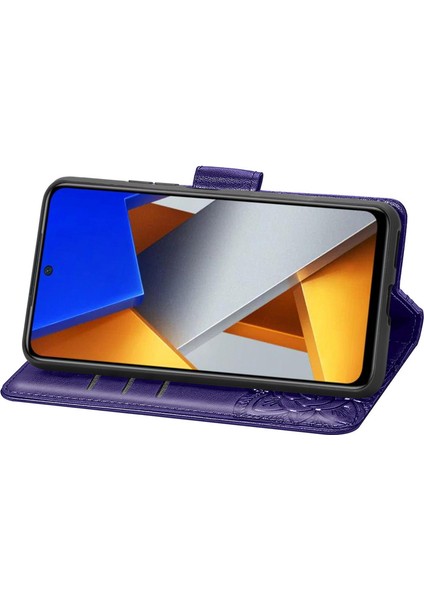 Xiaomi Poco M4 Pro 4g Kelebek Için Baskılı Deri Kılıf Tam Koruma Katlanabilir Stand Cüzdan Telefon Kapağı Strap-Purple ile (Yurt Dışından) modelleri