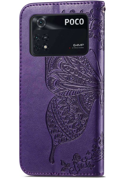 Xiaomi Poco M4 Pro 4g Kelebek Için Baskılı Deri Kılıf Tam Koruma Katlanabilir Stand Cüzdan Telefon Kapağı Strap-Purple ile (Yurt Dışından) indirimleri
