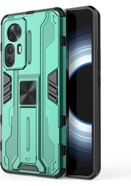 Xiaomi Redmi K50 Için Ultra 5G/12T 5g Damla Geçirmez Telefon Kasası Kickstand Anti-Cratch Sert Pc Yumuşak Tpu Hibrit Arka Kapak Yeşili (Yurt Dışından)