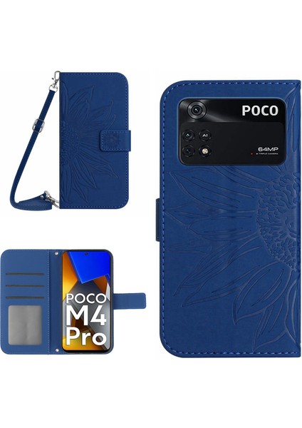 Xiaomi Için Poco M4 Pro 4g HT04 HT04 Greck-Pu Pu Deri Ayçiçeği Baskılı Cüzdan Özelliği Stand Stand Stand Cilt Dokun (Yurt Dışından)