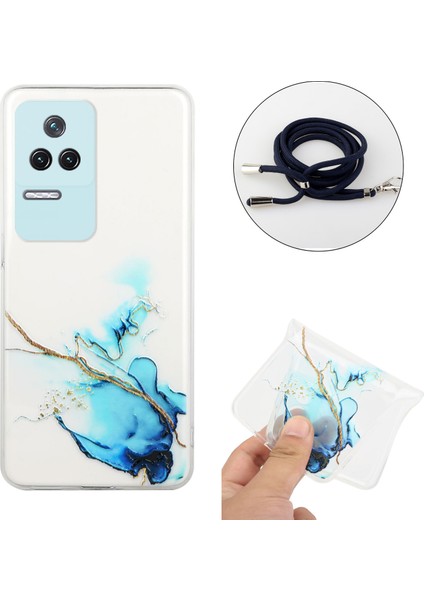 Xiaomi Redmi K50/K50 Pro Marble Desen Için Kabartmalı Şok Geçirmez Tpu Telefon Kapağı Ayarlanabilir Kordon Mavisi (Yurt Dışından)