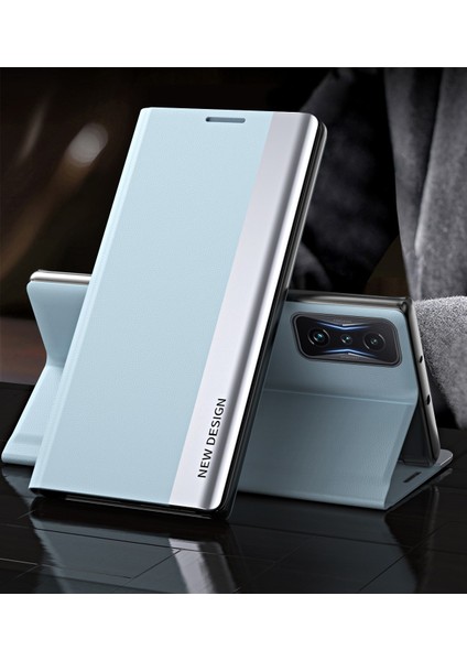 Xiaomi Için Poco F4 Gt 5g/redmi K50 Oyun Stand Standı Pu Deri Elektro-Kaplatma Kılıfı Cep Telefonu Kapak Baby Blue (Yurt Dışından)