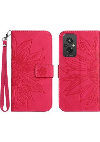 Xiaomi Redmi Için 11 Prime 4g HT04 Ayçiçeği Baskılı Cüzdan Flip Kılıf Cilt Touch Pu Deri Stand Manyetik Telefon Kapağı El Strap-Rose (Yurt Dışından)