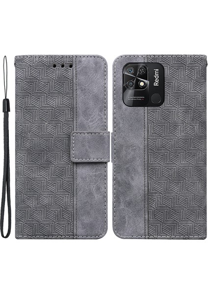 Geometri Xiaomi Redmi 10C Için Baskılı Telefon Kasası, Cüzdan Standı Pu Deri Manyetik Toka Kapak (Yurt Dışından)
