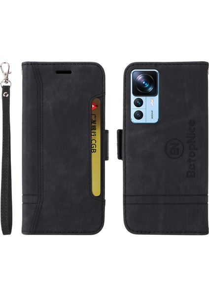 Xiaomi 12T 5G/12T Pro 5g/redmi K50 Ultra 5g Baskılı Dikiş Hattı Stand Pu Deri Manyetik Toka Cüzdan Cüzdan Telefon Kapak Black (Yurt Dışından)