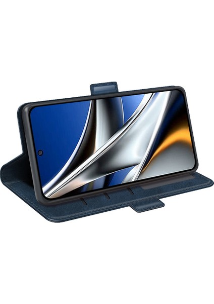 Folio Flip Çift Class Pu Deri Telefon Kabuğu Xiaomi Poco X4 Pro 5g, Katlanabilir Ayarlanabilir Stand Vaka Telefon Cüzdan Aksesuar-Mavi (Yurt Dışından)