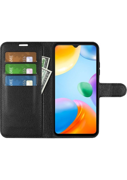 Xiaomi Için Redmi 10C/REDMI 10 (Hindistan) Stand Fonksiyonu Litchi Doku Deri Kılıf Cüzdan Manyetik Cep Telefonu Koruyucu Black (Yurt Dışından) fiyatları