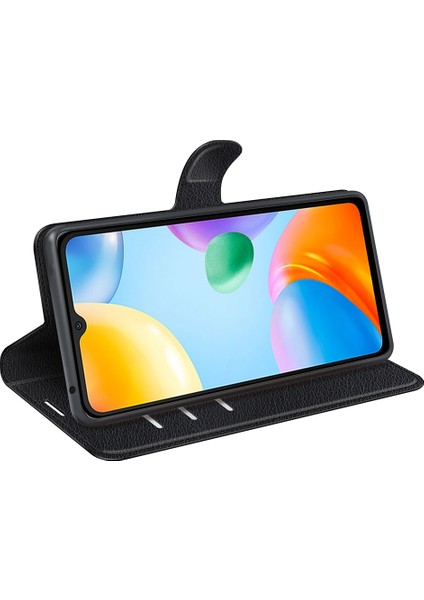 Xiaomi Için Redmi 10C/REDMI 10 (Hindistan) Stand Fonksiyonu Litchi Doku Deri Kılıf Cüzdan Manyetik Cep Telefonu Koruyucu Black (Yurt Dışından) modelleri