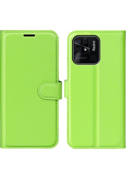 Xiaomi Için Redmi 10C/REDMI 10 (Hindistan) Stand Fonksiyon Litchi Doku Deri Kılıf Cüzdan Manyetik Cep Telefonu Koruyucu Yeşil (Yurt Dışından)