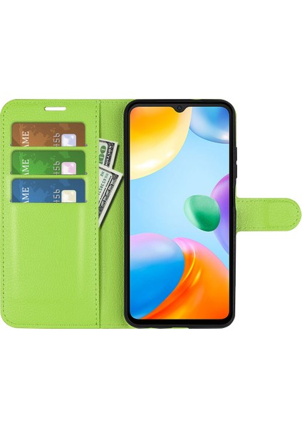 Xiaomi Için Redmi 10C/REDMI 10 (Hindistan) Stand Fonksiyon Litchi Doku Deri Kılıf Cüzdan Manyetik Cep Telefonu Koruyucu Yeşil (Yurt Dışından) modelleri