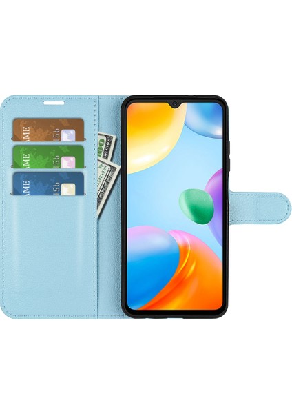 Xiaomi Için Redmi 10C/REDMI 10 (Hindistan) Stand Fonksiyon Litchi Doku Deri Kılıf Cüzdan Manyetik Cep Telefonu Koruyucu Mavi (Yurt Dışından) modelleri