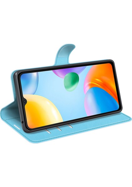 Xiaomi Için Redmi 10C/REDMI 10 (Hindistan) Stand Fonksiyon Litchi Doku Deri Kılıf Cüzdan Manyetik Cep Telefonu Koruyucu Mavi (Yurt Dışından) fırsatları