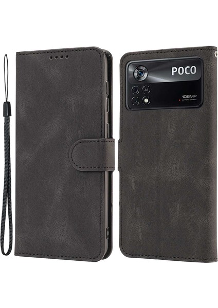 Xiaomi Için Poco M4 Pro 4g Pu Deri Dal Damla Geçirmez Koruma Telefon Kılıfı Cüzdan Stand Koruyucu Kapak Strap-Black (Yurt Dışından)