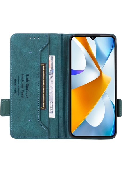 Xiaomi Için Poco C40 4g Donanım Dekoru Telefon Kapağı Çift Manyetik Toka Cüzdanı Stand Pu Deri Anti-Drop Case-Mavi (Yurt Dışından)