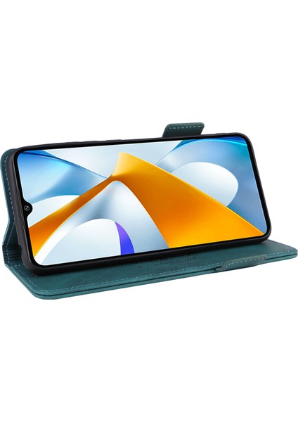 Xiaomi Için Poco C40 4g Donanım Dekoru Telefon Kapağı Çift Manyetik Toka Cüzdanı Stand Pu Deri Anti-Drop Case-Mavi (Yurt Dışından)