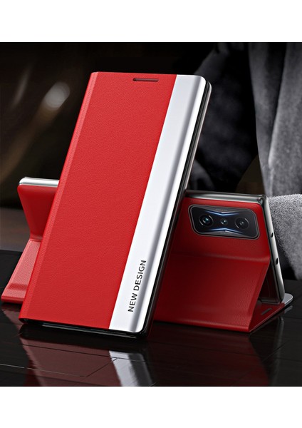 Xiaomi Için Poco F4 Gt 5g/redmi K50 Oyun Stand Standı Işlev Pu Deri Elektro-Kaplatma Kılıfı Cep Telefonu Kapak-Kırmızı (Yurt Dışından)