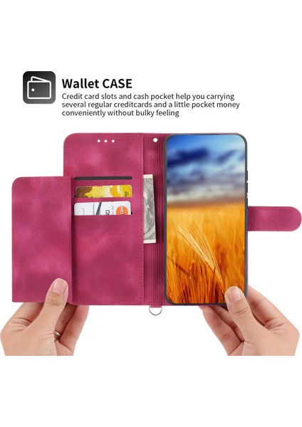Xiaomi Için Poco C40 4g Baskılı Çiçekler Cilt Touch Stand Telefon Kapağı Çoklu Kart Yuvası Pu Deri Cüzdan Kılıfı Bilek Kayışı ve Omuz Kayışı Kırmızısı (Yurt Dışından)