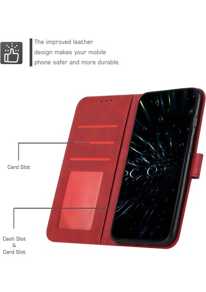 Xiaomi Için 12 Lite 5g Pu Deri Koruyucu Telefon Kılıfı Destekleme Stand Basit Stil Baskılı Dikişli Cep Telefonu Kapak Strap-Red ile (Yurt Dışından)