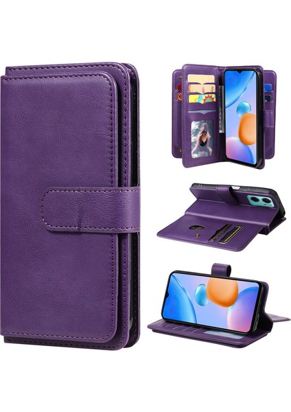 Xiaomi Için Redmi 10 Prime+ 5g/redmi 10 5g/redmi Not 11E 5g Absorpsiyon Pu Deri Deri Cüzdan 10 Kart Yuvası ve Stand-Murple ile Vaka Telefon Kapağı (Yurt Dışından)