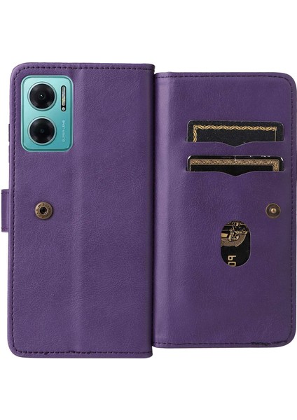 Xiaomi Için Redmi 10 Prime+ 5g/redmi 10 5g/redmi Not 11E 5g Absorpsiyon Pu Deri Deri Cüzdan 10 Kart Yuvası ve Stand-Murple ile Vaka Telefon Kapağı (Yurt Dışından)