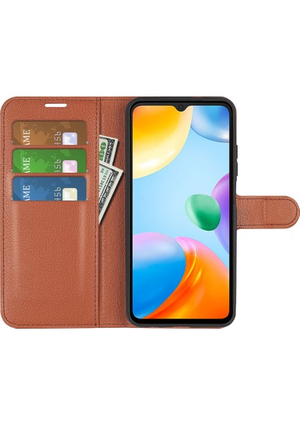 Xiaomi Için Redmi 10C/REDMI 10 (Hindistan) Stand Fonksiyon Litchi Doku Deri Kılıf Cüzdan Manyetik Cep Telefonu Koruyucu-Brown (Yurt Dışından) modelleri