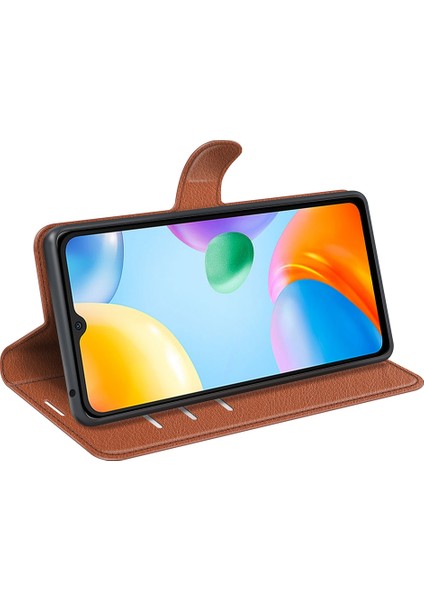 Xiaomi Için Redmi 10C/REDMI 10 (Hindistan) Stand Fonksiyon Litchi Doku Deri Kılıf Cüzdan Manyetik Cep Telefonu Koruyucu-Brown (Yurt Dışından) fırsatları