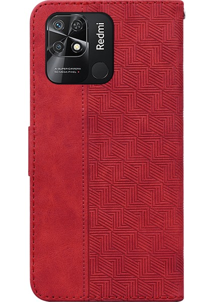 Geometri Xiaomi Redmi 10C Için Baskılı Telefon Kasası, Cüzdan Standı Pu Deri Manyetik Toka Kapağı Kayış Kırmızısı (Yurt Dışından) modelleri