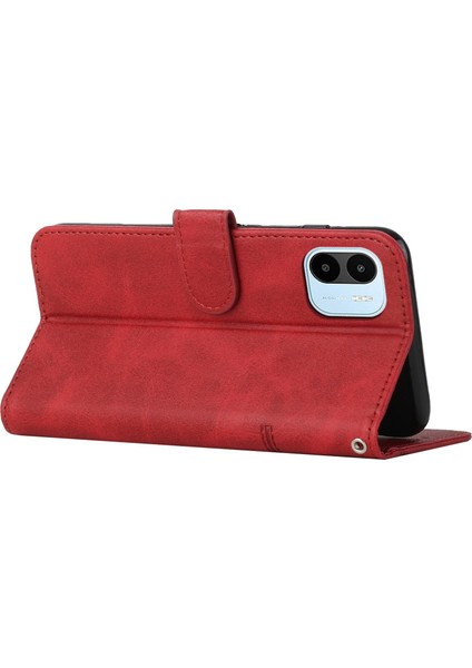 Xiaomi Için Redmi A1 4g/a2 4g Basit Stil Telefon Kapağı Dikiş Tasarım Cüzdan Anti-Çizelge Pu Deri Stand Kılıfı Strap-Red ile (Yurt Dışından) indirimleri