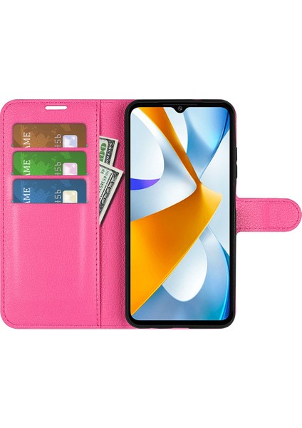 Xiaomi Poco C40 4g Çizgi Anti-Çizelge Litchi Doku Pu Pu Deri Tam Koruma Kılıfı Flip Stand Cüzdan Telefon Kapak-Rose (Yurt Dışından)