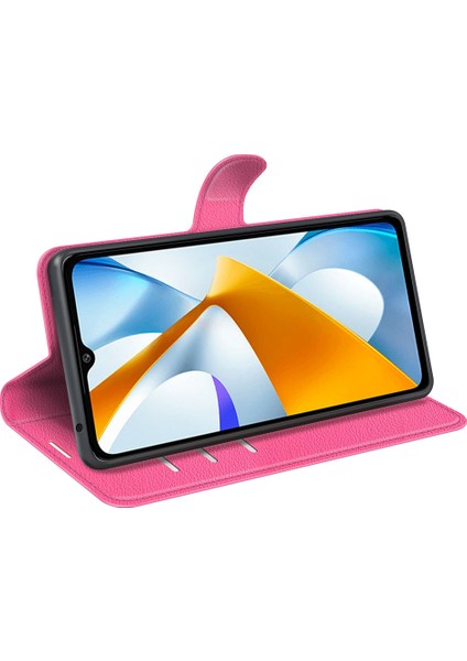 Xiaomi Poco C40 4g Çizgi Anti-Çizelge Litchi Doku Pu Pu Deri Tam Koruma Kılıfı Flip Stand Cüzdan Telefon Kapak-Rose (Yurt Dışından)