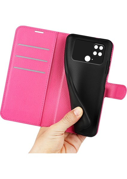 Xiaomi Poco C40 4g Çizgi Anti-Çizelge Litchi Doku Pu Pu Deri Tam Koruma Kılıfı Flip Stand Cüzdan Telefon Kapak-Rose (Yurt Dışından)