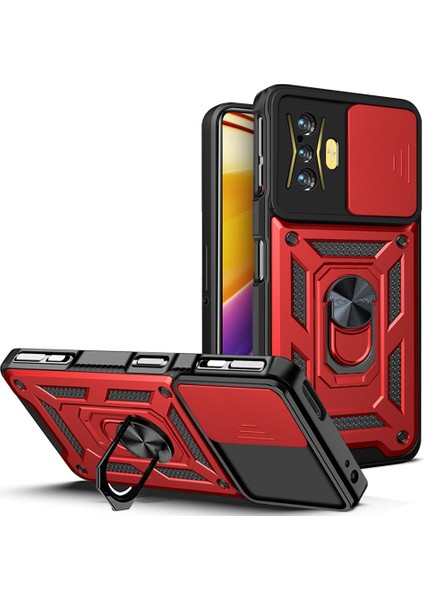 Xiaomi Için Poco F4 Gt/redmi K50 Gaming Pc+Tpu Hibrit Kılıf Kılıf Kamera Koruma Yüzüğü Kickstand Telefon Kapak-Kırmızı (Yurt Dışından)