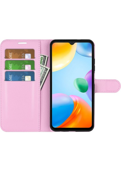 Xiaomi Için Redmi 10C/REDMI 10 (Hindistan) Stand Fonksiyonu Litchi Doku Deri Kılıf Cüzdan Manyetik Cep Telefonu Koruyucu-Pembe (Yurt Dışından) modelleri