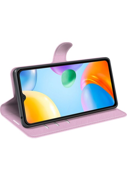 Xiaomi Için Redmi 10C/REDMI 10 (Hindistan) Stand Fonksiyonu Litchi Doku Deri Kılıf Cüzdan Manyetik Cep Telefonu Koruyucu-Pembe (Yurt Dışından) fırsatları