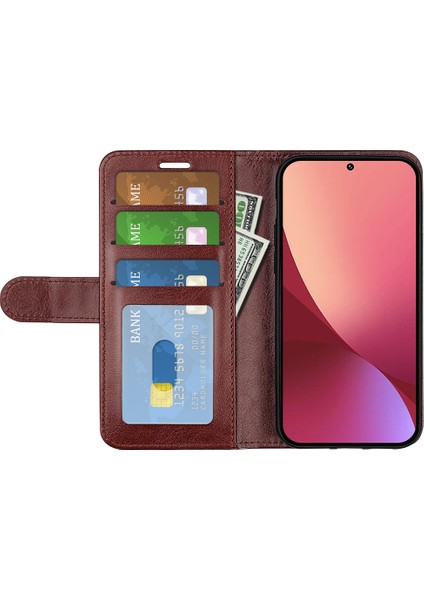 Xiaomi Için 12 Lite Cüzdan Tarzı Pu Deri Kabuk, Çılgın At Dokusu Kasası Manyetik Kapanış Folio Flip Flip Telefon Kapağı Stant-Kahverengi (Yurt Dışından) modelleri
